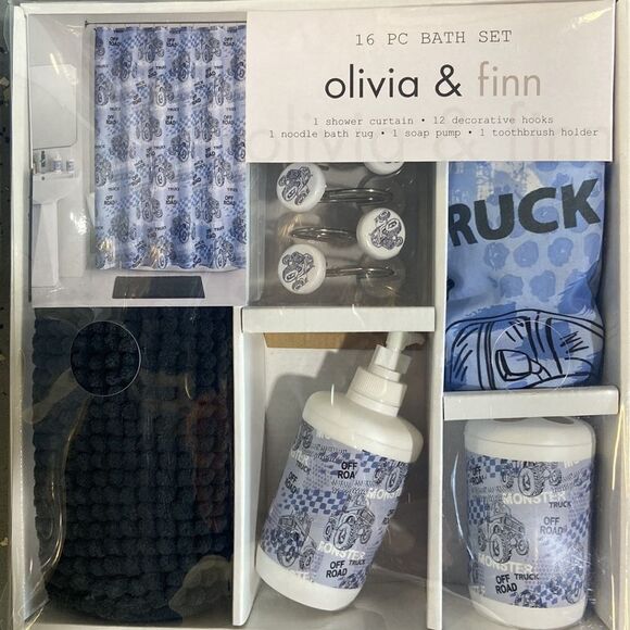 Oliva & Finn Shark 16 Piece Bath Set Blue One Size - Picture 1 of 6